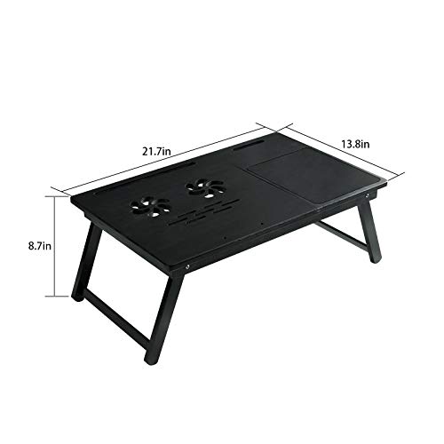 Natwind Bamboo Lap Desk Multi-Purpose Laptop Bed Tray Folding Table with Smartphone Ipad Card Slot and Little Drawer Lap Stand for Bed and Sofa(Black)