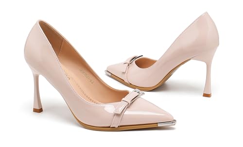 Women's Pointed Toe Stiletto Heels Slip-On Dress Pumps with Buckle Detail4
