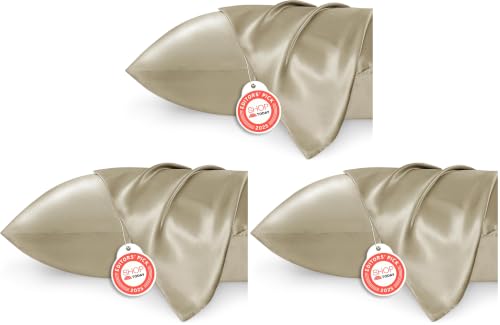 Image of Bedsure Satin Pillowcases, Similar to Silk Pillow Cases Queen Size Set of 6, Pillow Case for Sleeping Women with Envelope Closure, Gifts for Women Men, Khaki, 20x30 Inches, 6pcs