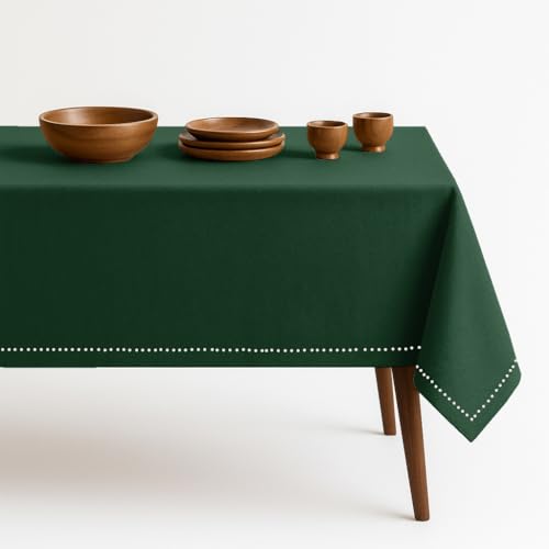HEIRLOOM COMFORT Forest Green Table Cover, 60x84 Inch, 100% Cotton, Fits 6-8 Seats, Soft, Durable, Washable, Wrinkle Resistant, Rectangle Tablecloth for Dining, Holiday Celebrations, Dinner, Events