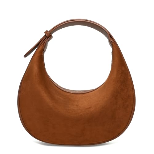 Herald Suede Crossbody Bag for Women, Vintage Hobo Handbag Crescent Shoulder Purses with Adjustable Strap Winter Fall (Suede Brown)