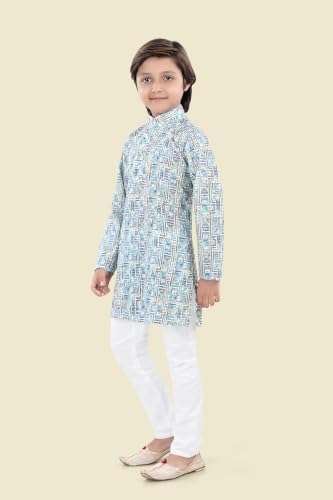 Image of Boys Cotton Full Sleeve Printed Kurta Pyjama Set, Chikankari Kurta Kids Ethnic wear Festive & Traditional Outfit | Boys Kurta Pajama Set