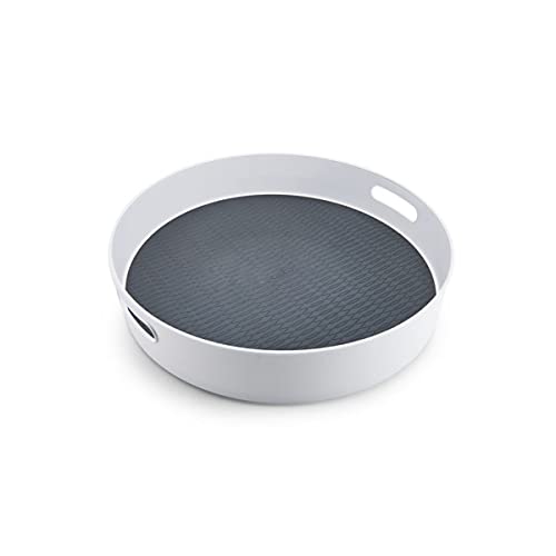 Copco 5218433 Non-Skid Under-Sink Pantry Cabinet Kitchen Orangizer Lazy Susan with Rimmed Edge, Plastic, White/Gray