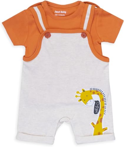 Image of Smart Baby Infant Romper with T-Shirt | Cotton Dungaree Style Baby Dress with Giraffe Print | Soft & Breathable Baby Outfit for Boys & Girls
