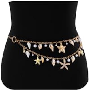 Cerun 1Psc Preimum Starfish Pearl Waist Chain Belts for Women Mermaids Seashell Pearl Belly Chain Gold Pirate Rave Festiva... Price In India