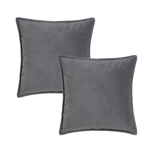 LOLAhome Set de 2 Cojines Textura Grises Oscuro de Tela de Terciopelo de 45x45 cm con Relleno