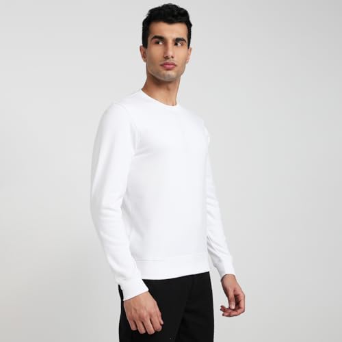 Image of Park Avenue Men Slim Fit Solid Pattern Cotton Polyester Blend Round Neck Full Sleeve Casual Sweatshirt