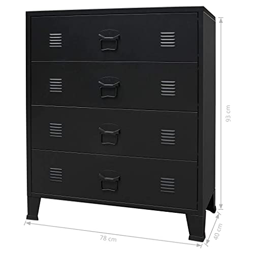 Festnight Industrial Style 4 Drawer Dresser Storage Chest With Handles Metal End Side Cabinet Bedroom Living Room Entryway Hallway Furniture Decor 30.7 X 15.7 X 36.6 Inches (W X D X H) Black #TOP7