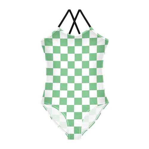Image of Black and White Chess Girls One Piece Swimsuits Board Marble Tile Sport Halter Swimwear Beach Bathing Suit 3T