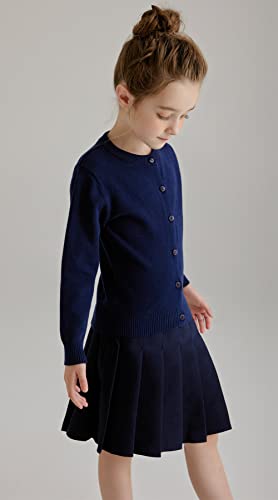 Smiling Pinker Girl School Uniform Sweater Anti-Pill Cotton Cardigan Crew Neck(Navy Blue,7-8 Years) #TOP1