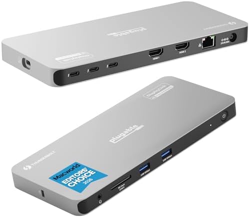Plugable Thunderbolt 4 Dock for Quad Monitors 100W, Thunderbolt Docking Station Connects up to Four 4K Monitors for Windows and Mac Laptops, 2x HDMI, 4x Thunderbolt 4/USB C, Driver Required TBT-6950PD