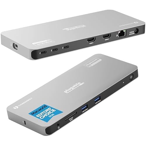Plugable Thunderbolt 4 Dock for Quad Monitors 100W, Thunderbolt Docking Station Connects up to Four 4K Monitors for Windows and Mac Laptops, 2x HDMI, 4x Thunderbolt 4/USB C, Driver Required TBT-6950PD