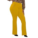 Stretch Dress Pants Plus Size for Women Wrinkle-Free Office Pant with Pocket High Waist Work Casual Pant Old Gold 3XL