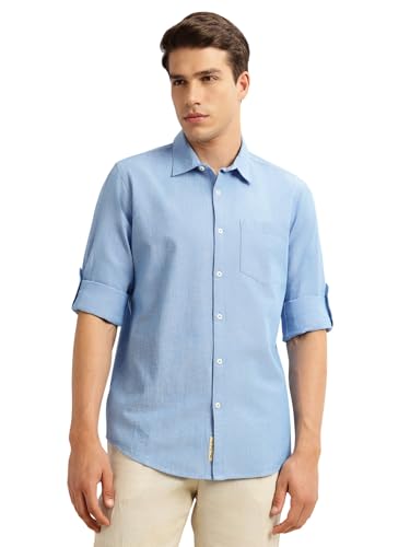 Image of Thomas Scott Men's | Solid | Premium Linen Blend | Spread Collar | Summer Wear | Long Sleeve | Shirts for Men
