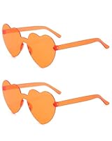 QLEUIFT 2 pcs Herzform Sonnenbrille Multicolor Randlose Herzförmige Brille Mode Herz Übergroße Mode Sonnenbrille Eyewear für Frauen, Orange