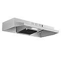 Range Hood 30 inch Under Cabinet, Stainless Steel Kitchen Vent Hood 280CFM, Built-in Kitchen Stove Hood w/Rocker Button Control, Ducted/Ductless Convertible Duct, 2 Speeds Fan, Bright LED Light