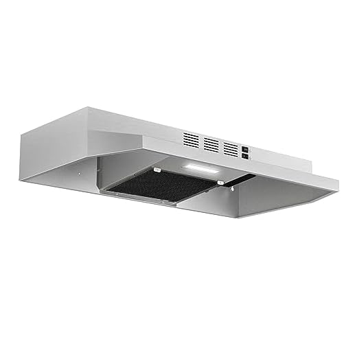 Range Hood 30 inch Under Cabinet, Stainless Steel Kitchen Vent Hood 280CFM, Built-in Kitchen Stove Hood w/Rocker Button Control, Ducted/Ductless Convertible Duct, 2 Speeds Fan, Bright LED Light