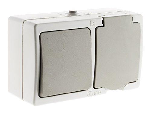 Zenitech Mixte morizontal : va et Vient + Prise 2P+T 16A - Gris Clair IP54 - Akya