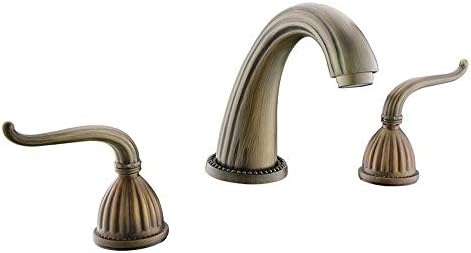 Antique Brass Bath Vessel Sinks Widespread Basin Lavatory Two Handle Bathroom Faucets, 3 Hole 2 Lever Vintage Laundry Bathroom Sink Faucet