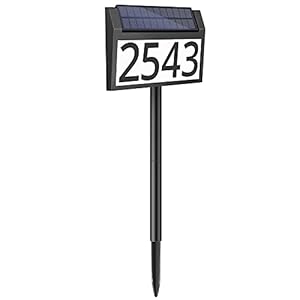 Solar Address Sign Lighted House Numbers Waterproof, Solar Powered LED Illuminated Address Plaques with Stakes, 3-Color…