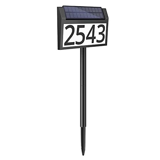 Solar Address Sign Lighted House Numbers Waterproof, Solar Powered LED Illuminated Address Plaques with Stakes, 3-Color in 1 Outdoor Address Number for Home Street Yard Driveway
