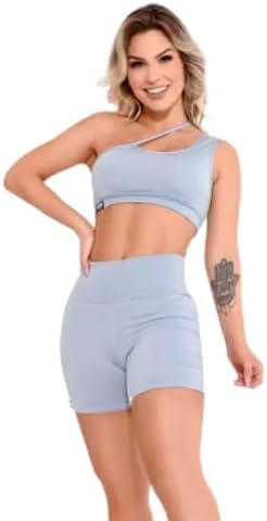 Conjunto Fitness Grace Azul Claro Academia Feminino BRAZILIAN FIT...
