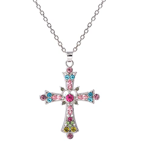 Tobeny Gothic Cross Necklace For Women Y2K Pink Crystal Cross Pendant Necklace Punk Pendant Indie Zircon Choker Necklace Goth Jewelry For Women #TOP20