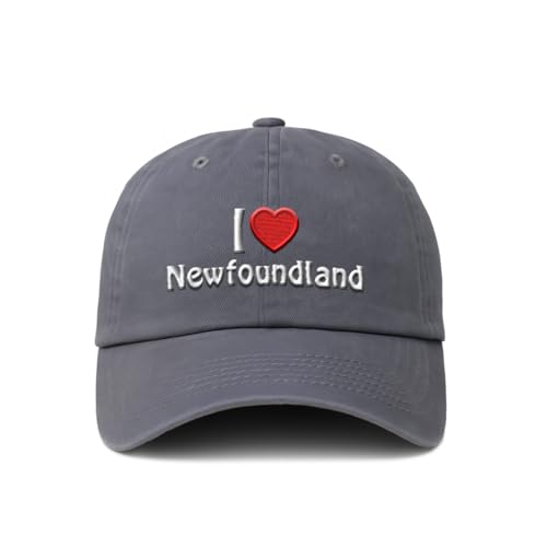 Soft Baseball Cap Embroidered Hat I (Love) Newfoundland Dog Landseer Newfies Vintage Hats Washed Baseball Caps Cotton Grey Design Only