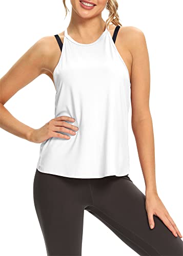 Mippo Open Back Shirts Backless Workout Tops Athletic Yoga Gym Active Wear Going Out Top Exercise Fitness Apparel Low Back Tank Tops Sexy Summer Clothes For Women White M #TOP2