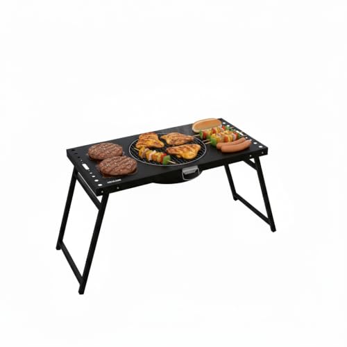 Green Lion Portable & Foldable Camping Table with 12 Inch BBQ & Grill Area Removable Charcoal Tray Heat Vents Included Carry Bag Perfect for Camping Trip Outdoors Gatherings Garden & Terrace