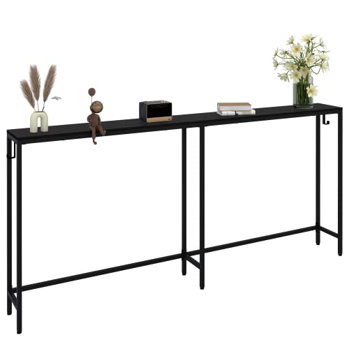 Leomonio 70.9" Console Table-Narrow Long Sofa Table Behind Couch,Modern Skinny Black Entryway Table With Hooks For Hallway, Living Room, Bedroom, Sturdy And Stable, Easy To Assemble,Classic Black #TOP2