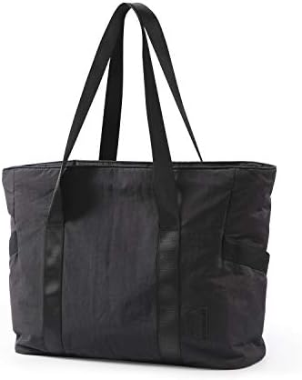 BAGSMART Women Tote Bag, Large Shoulder Bag, Top Handle Handbag with Yoga Mat Buckle for Gym, Work, School Black