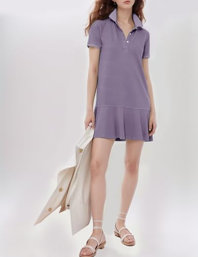 Image of Flygo Womens Polo Dress Summer Short Sleeve Ruffle T Shirt Dress