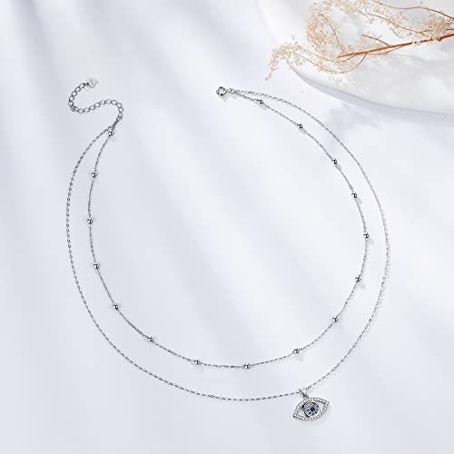 Collier mauvais oeil protection argent 925 ajustable double rang