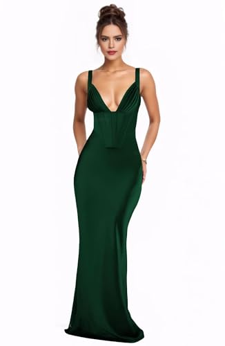 Satin Bridesmaid Dresses for Wedding Corset Prom Dresses 2025 V Neck Formal Evening Gowns