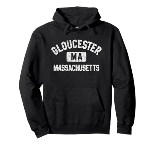 Gloucester MA Gym Style White Print Hoodie