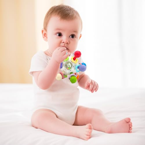 Image of Baby Teething Toys, Baby Teether Montessori Sensory Toys for 0-6 6-12 Months, Boy Girl Gifts for Infant Newborn Toddler 0 3 6 9 12 18 Months, Easter Basket Stuffers Gifts - White