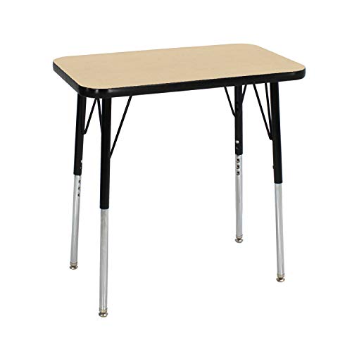 Image of FDP Rectangle Single Student Activity Table (30 x 18 inch), Standard Swivel Glide Legs, Adjustable Height 19-30 inches For Social Distance, Virtual In-Home, Classroom Learning - Maple Top /Black Edge