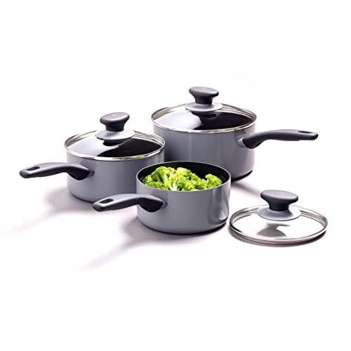 OXO Softworks Hard Anodized 3 Piece Cookware Pots and Pans Set,3-Layered German Engineered Non-Stick Coating,Stainless Steel Soft-Touch Handle,Induction,Oven safe up to 180°C,Dishwasher Safe,Grey