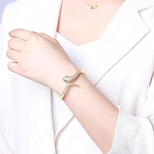 Qings Snake Bracelet For Women - 18K Gold Plated Open Adjustable Bangle Serpent Bracelets Cz Animal Vintage Punk Bracelet For Teen Women Girls #TOP1
