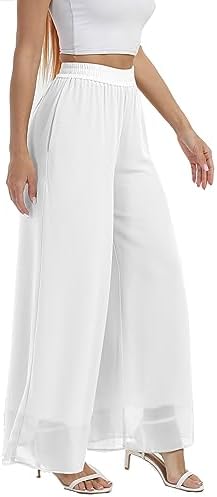 zsangbee Palazzo-broek voor dames, wijde pijpen, chiffon, vloeiend, los, feest, bruiloft, geklede vrijetijdsbroek, Bedrukte stijl 04, 3XL