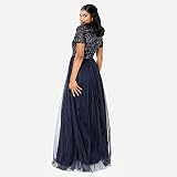 Maya Deluxe AZ2617-MM V Neckline Ozdobiona Maxi Sukienka dla druhny, marynarka, 54, Granatowy