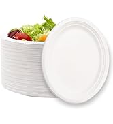 125 Pack 12 inch Disposable Paper Plates 100% Compostable Oval Paper Plates Bagasse Natural Biode...