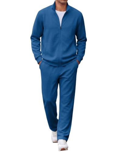 COOFANDY Men's Track Suit Retro 80s Vintage Zip Up Relaxed Fit Knit Set