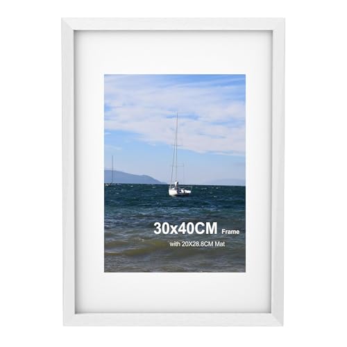 Szyeequoo 30x40 Picture Frame White Photo Frame with A3 Mat Acrylic Front Safer Than Glass Wall Display Horizontal or Vertical 30 x 40 cm