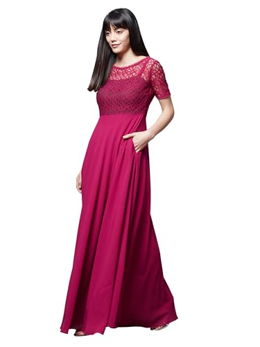 Image of Miss Chase Women's Floral Printed Relaxed Fit V-Neck 3 /4th Sleeve Maxi Dress