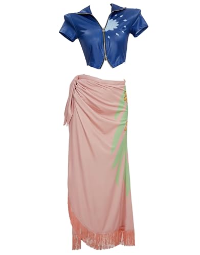 haikyuu Womens Cosplay Costume Top and Wrap Skirt Decorated with Floral Pattern and Tassel (Multicolored Small)