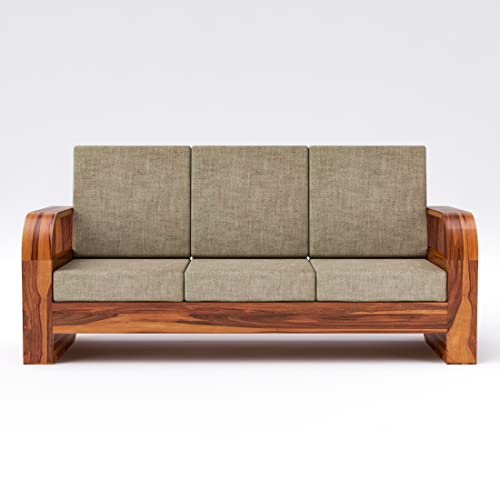 Image of Douceur Furnitures Solid Sheesham Wood 3 Seater Sofas | Three Seater Sofa for Living Room, Cafe, Office | (Honey Teak Cushion Matte)