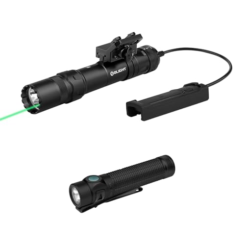 OLIGHT Odin GL M 1500 Lumens MLOK Mount Rechargeable Tactical Flashlight with Green Beam and White LED Combo Bundle Baton4 Pro EDC Flashlight Rechargeable, 1600 Lumens Small Pocket LED Light