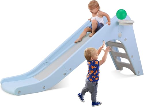 Arlopu Toddler Indoor/Outdoor Slide with Basketball Hoop